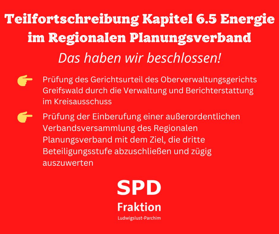 Kachel - Das haben wir beschlossen - Teilfortschreibung Kapitel 6.5 Energie im Regionalen Planungsverband Westmecklenburg